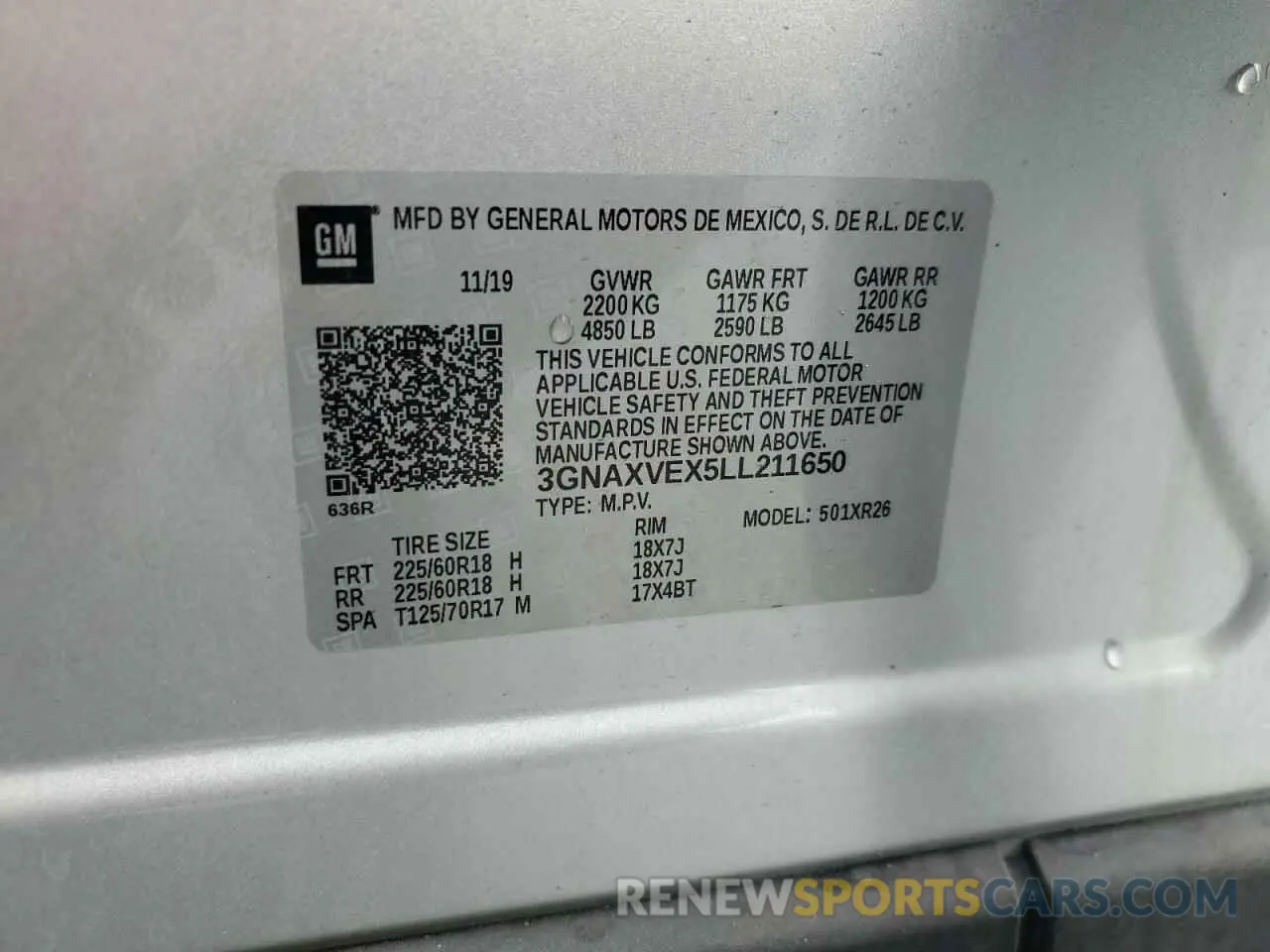 13 fotografías del automóvil dañado 3GNAXVEX5LL211650 CHEVROLET EQUINOX 2020