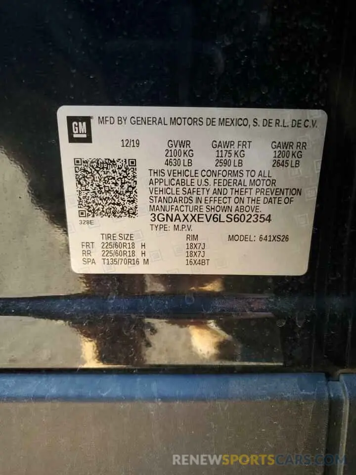 14 fotografías del automóvil dañado 3GNAXXEV6LS602354 CHEVROLET EQUINOX 2020