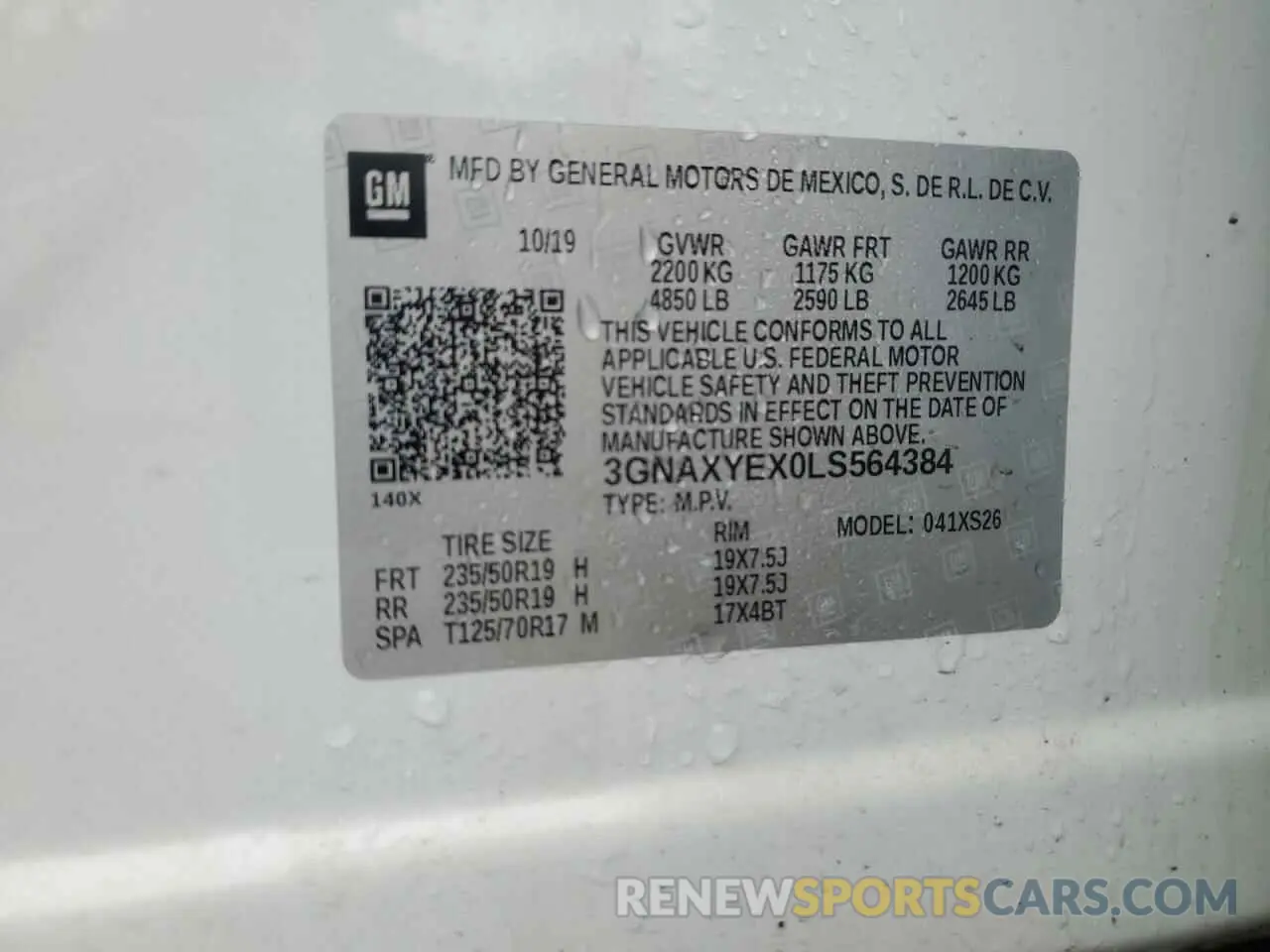 14 fotografías del automóvil dañado 3GNAXYEX0LS564384 CHEVROLET EQUINOX 2020