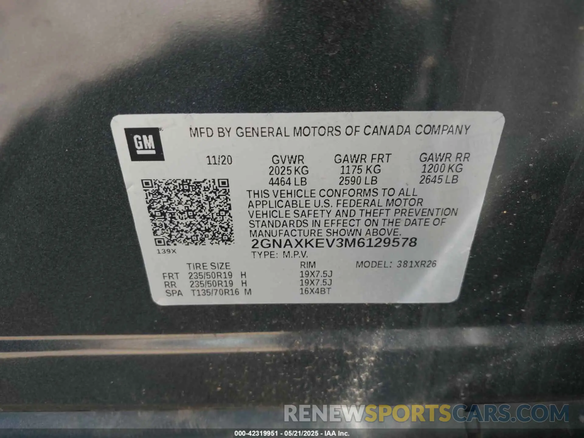9 fotografías del automóvil dañado 02GNAXKEV3M612957 CHEVROLET EQUINOX 2021