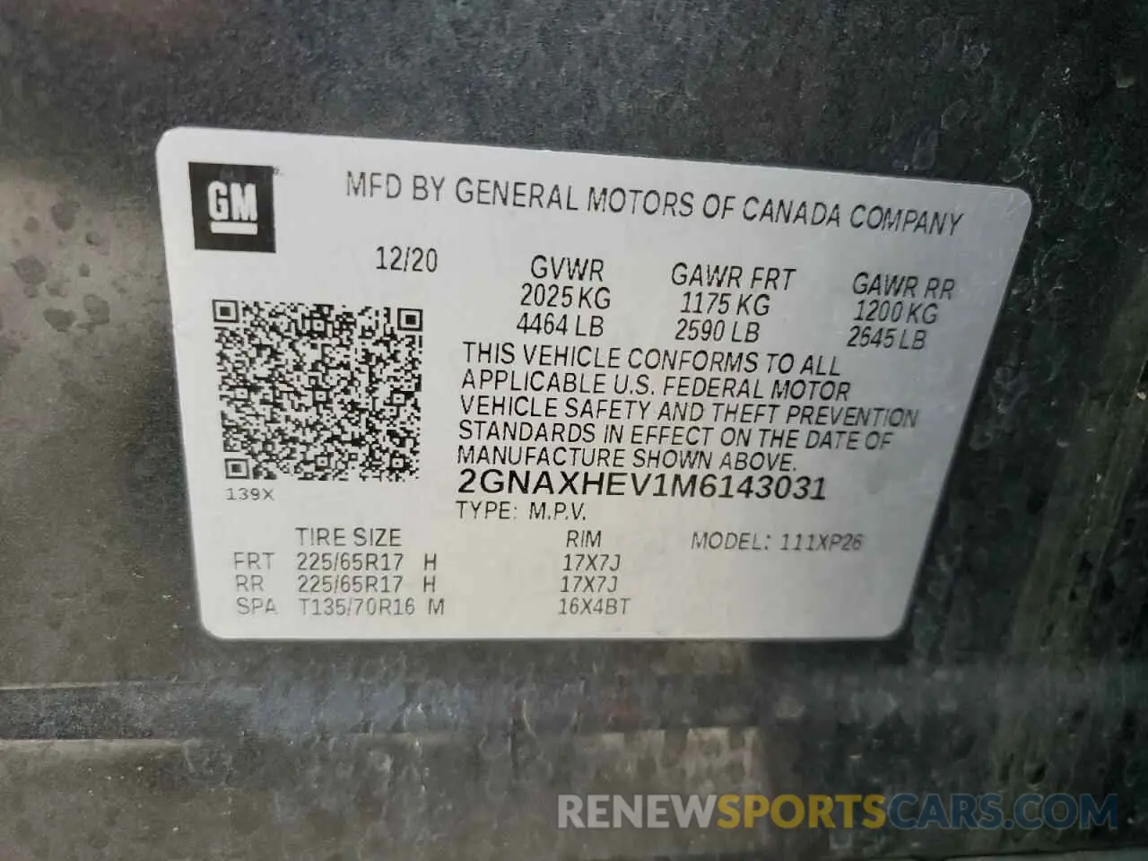 13 fotografías del automóvil dañado 2GNAXHEV1M6143031 CHEVROLET EQUINOX 2021