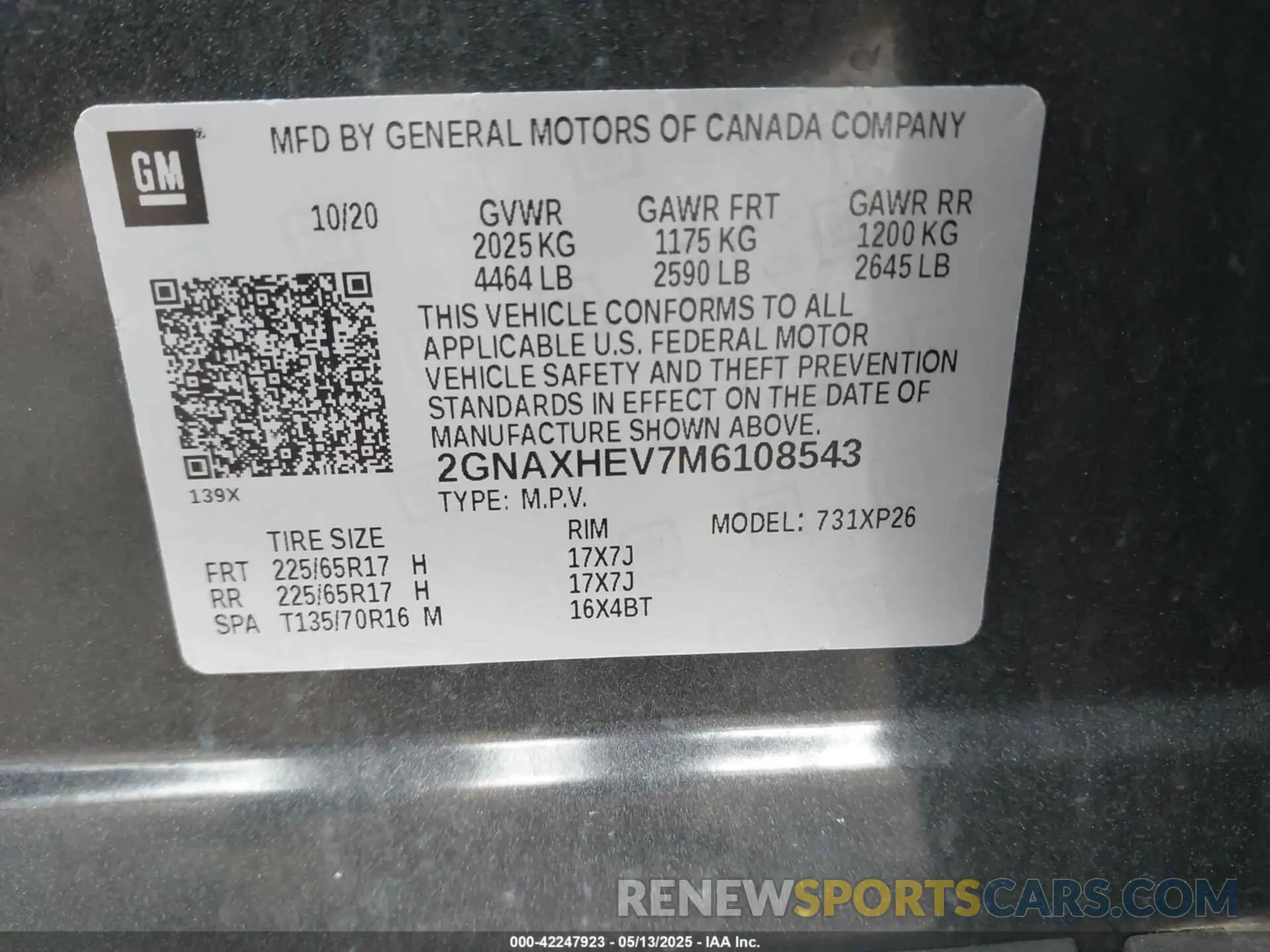 9 fotografías del automóvil dañado 2GNAXHEV7M6108543 CHEVROLET EQUINOX 2021