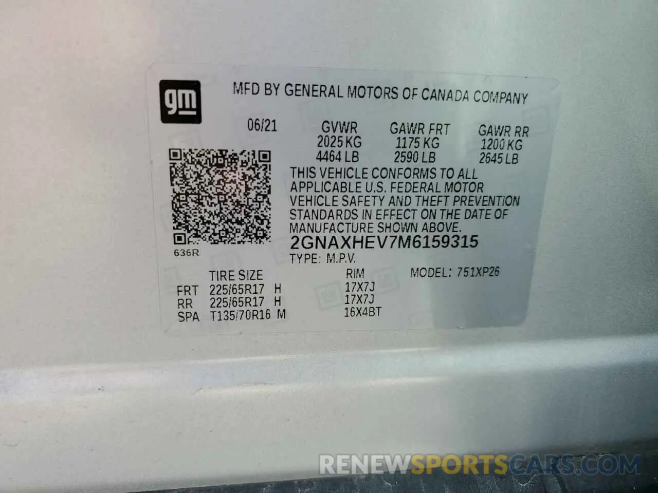 12 fotografías del automóvil dañado 2GNAXHEV7M6159315 CHEVROLET EQUINOX 2021