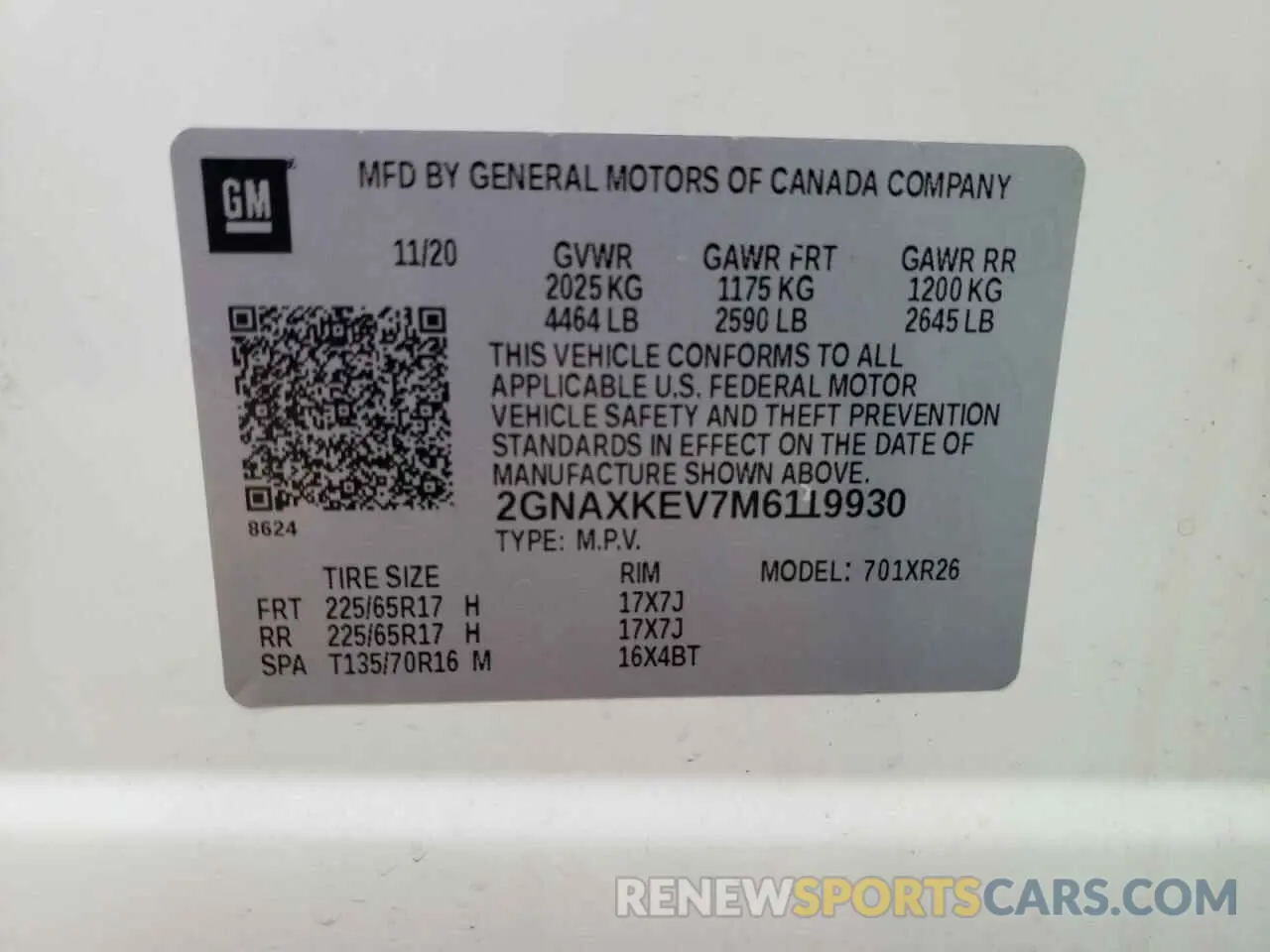 13 fotografías del automóvil dañado 2GNAXKEV7M6119930 CHEVROLET EQUINOX 2021