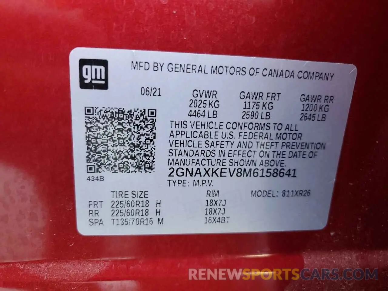 13 fotografías del automóvil dañado 2GNAXKEV8M6158641 CHEVROLET EQUINOX 2021