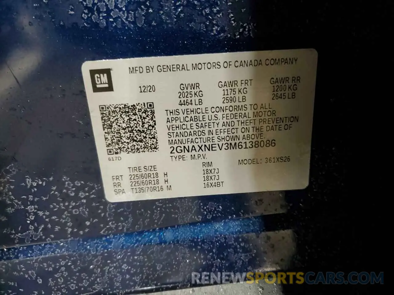 14 fotografías del automóvil dañado 2GNAXNEV3M6138086 CHEVROLET EQUINOX 2021