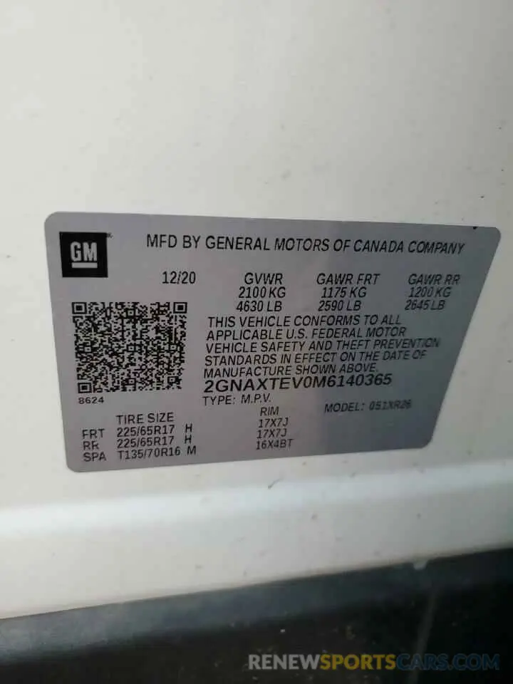 13 fotografías del automóvil dañado 2GNAXTEV0M6140365 CHEVROLET EQUINOX 2021