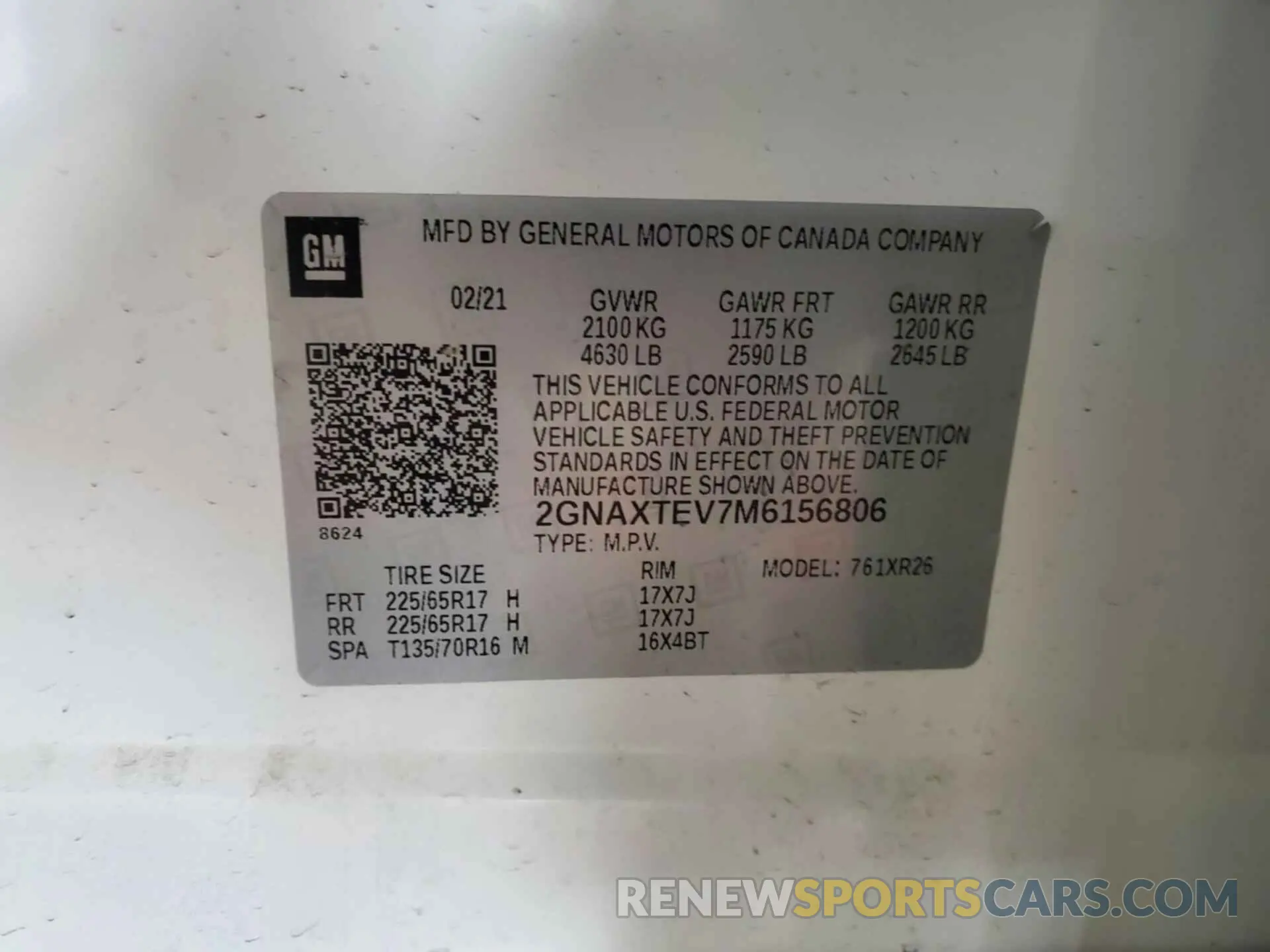 1 fotografías del automóvil dañado 2GNAXTEV7M6156806 CHEVROLET EQUINOX 2021