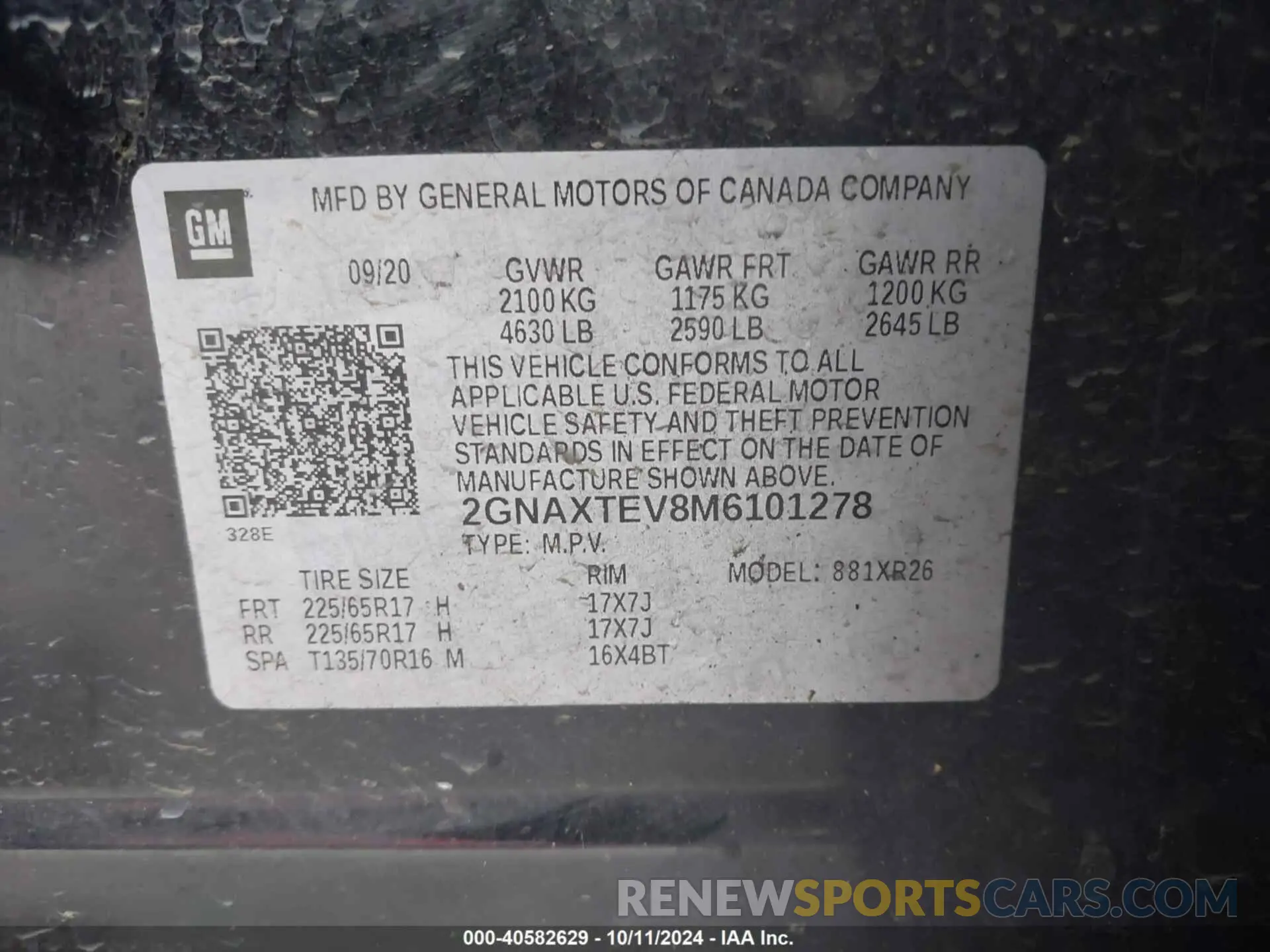 9 fotografías del automóvil dañado 2GNAXTEV8M6101278 CHEVROLET EQUINOX 2021