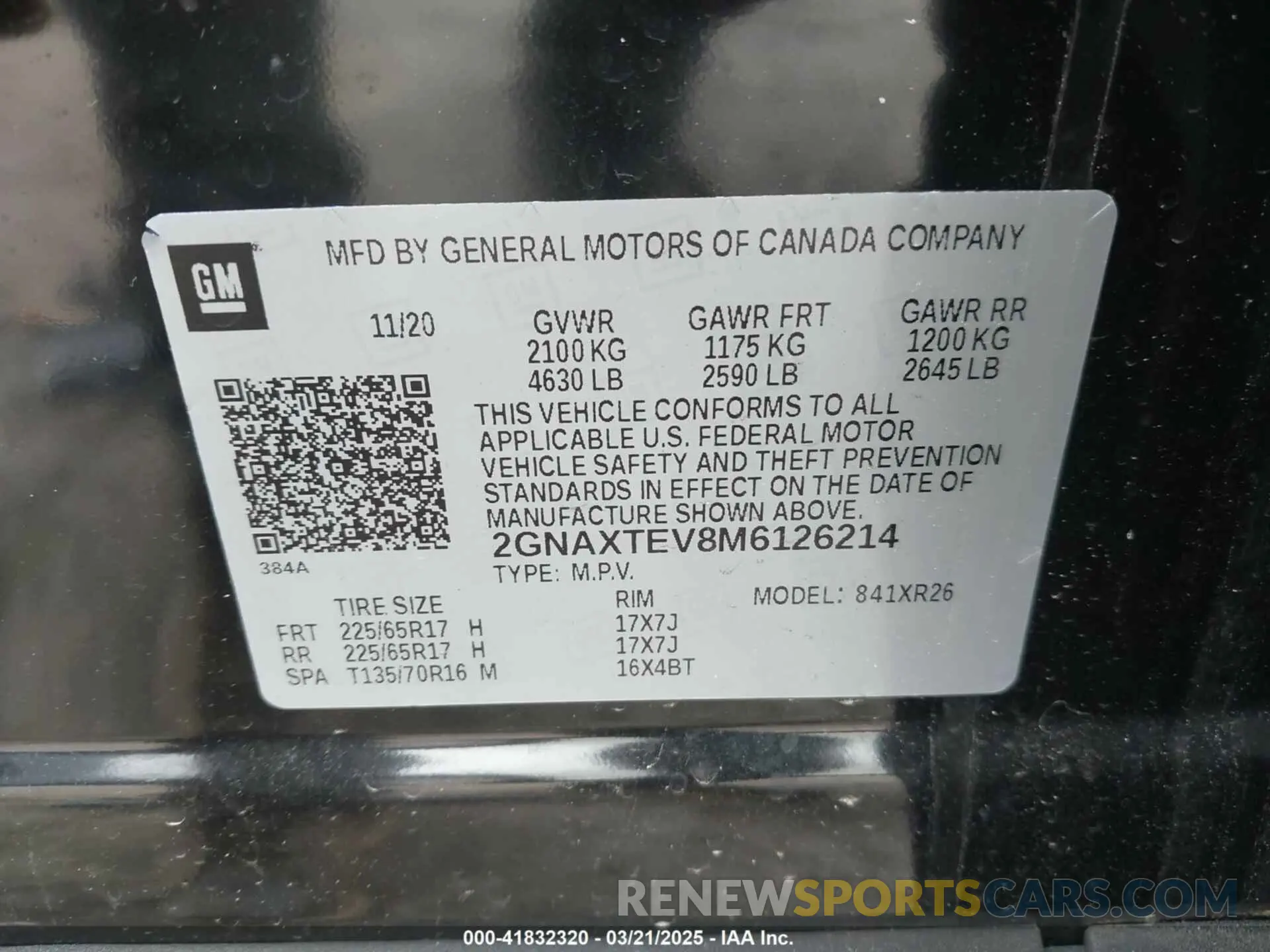 9 fotografías del automóvil dañado 2GNAXTEV8M6126214 CHEVROLET EQUINOX 2021
