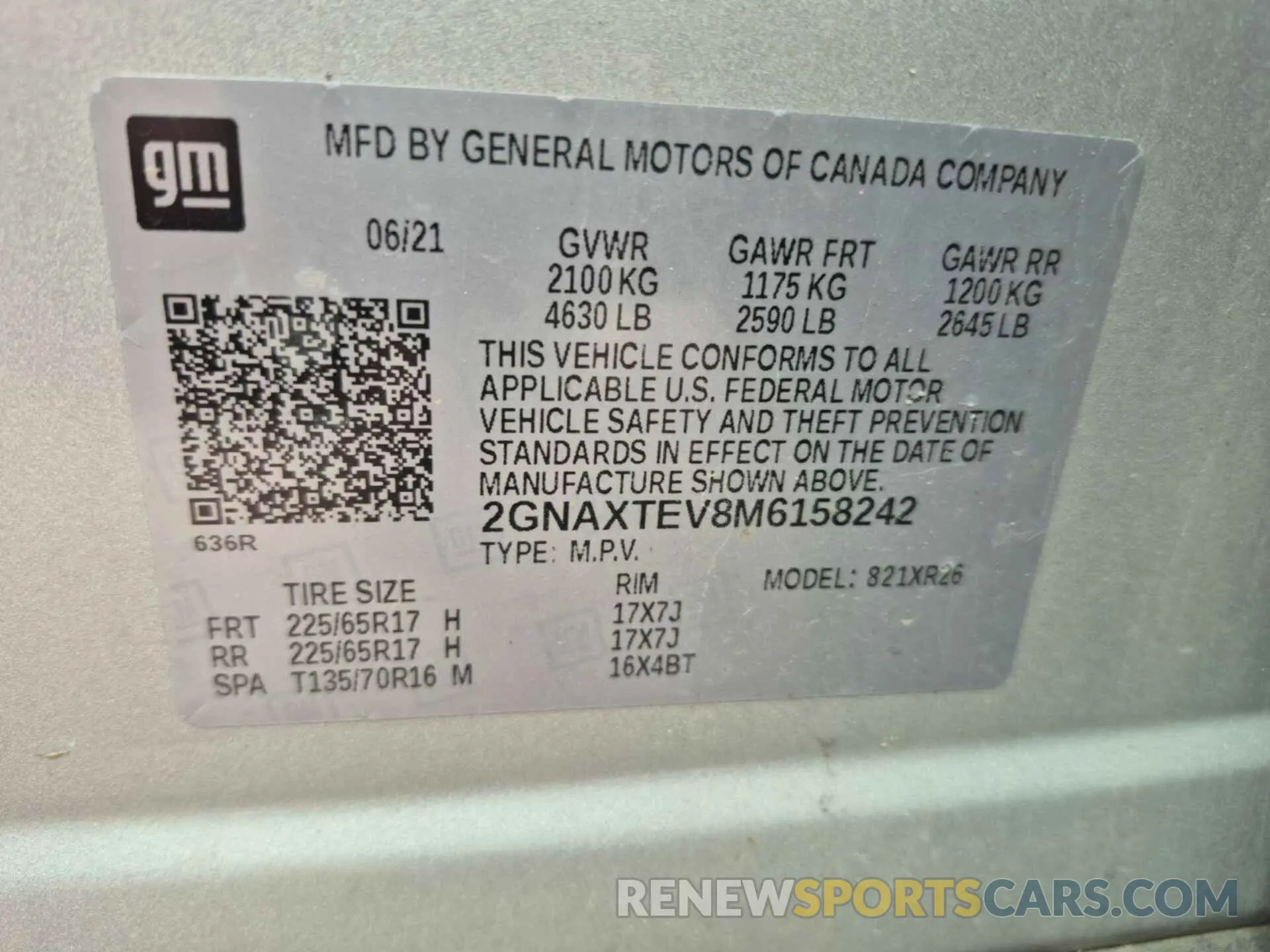 9 fotografías del automóvil dañado 2GNAXTEV8M6158242 CHEVROLET EQUINOX 2021