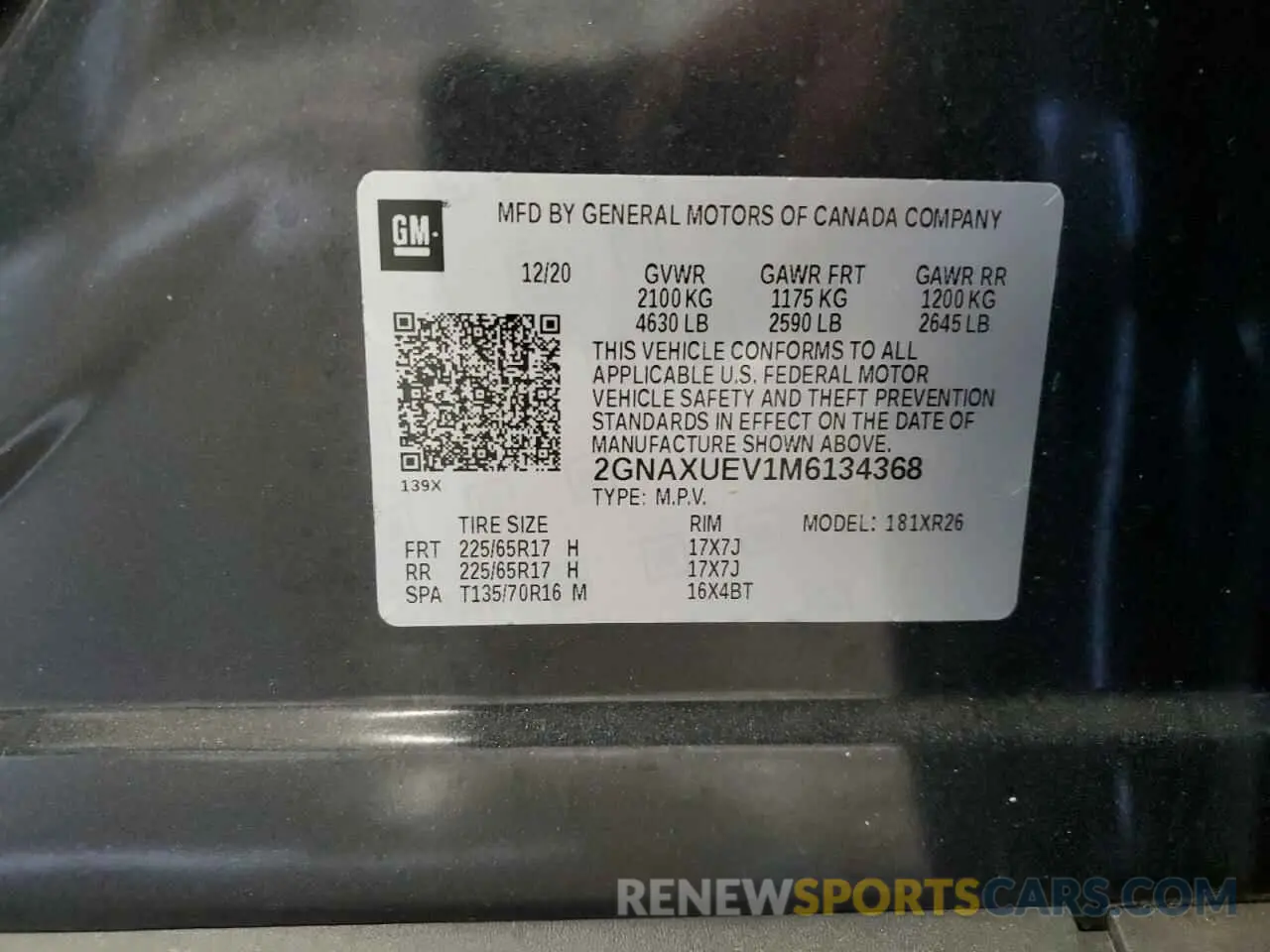 14 fotografías del automóvil dañado 2GNAXUEV1M6134368 CHEVROLET EQUINOX 2021