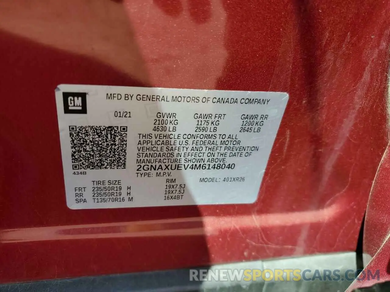13 fotografías del automóvil dañado 2GNAXUEV4M6148040 CHEVROLET EQUINOX 2021
