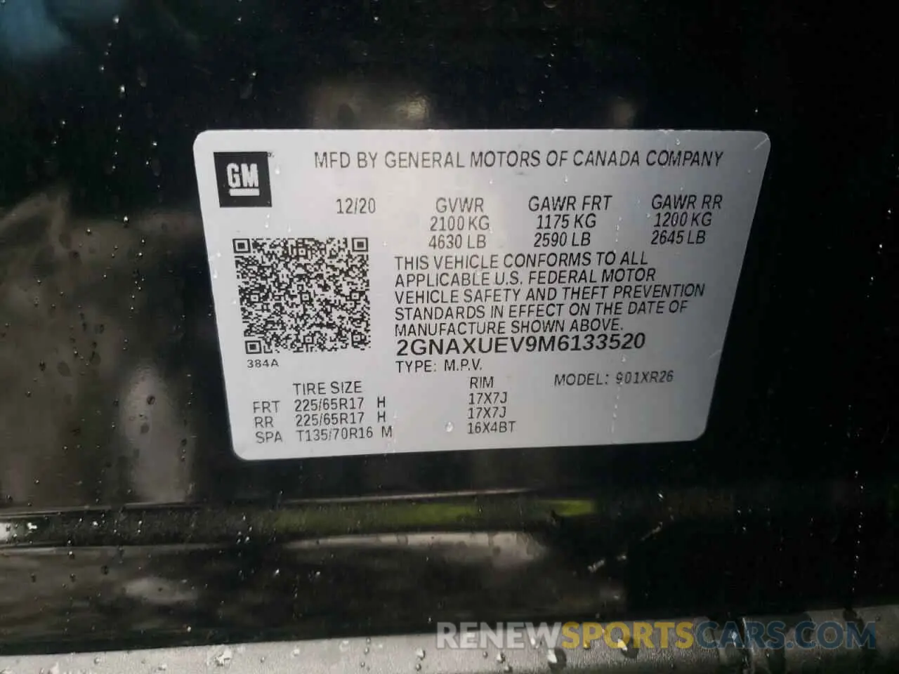 13 fotografías del automóvil dañado 2GNAXUEV9M6133520 CHEVROLET EQUINOX 2021