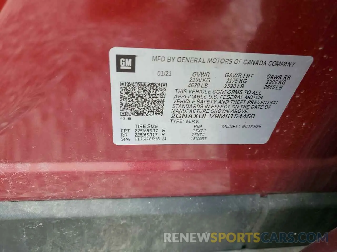 13 fotografías del automóvil dañado 2GNAXUEV9M6154450 CHEVROLET EQUINOX 2021
