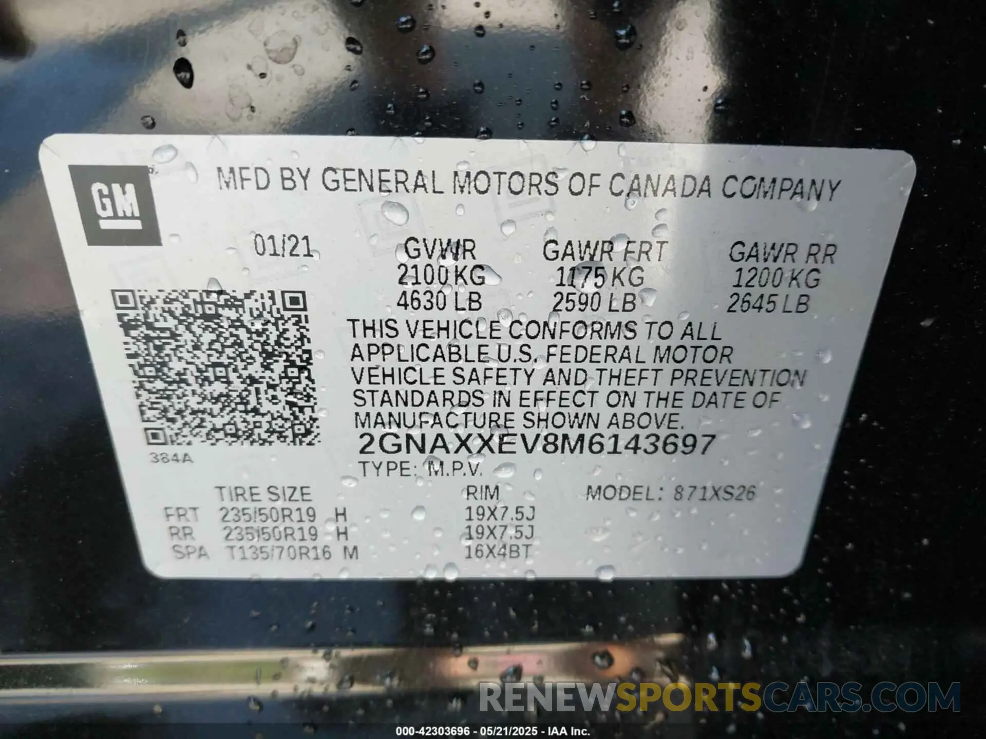 9 fotografías del automóvil dañado 2GNAXXEV8M6143697 CHEVROLET EQUINOX 2021