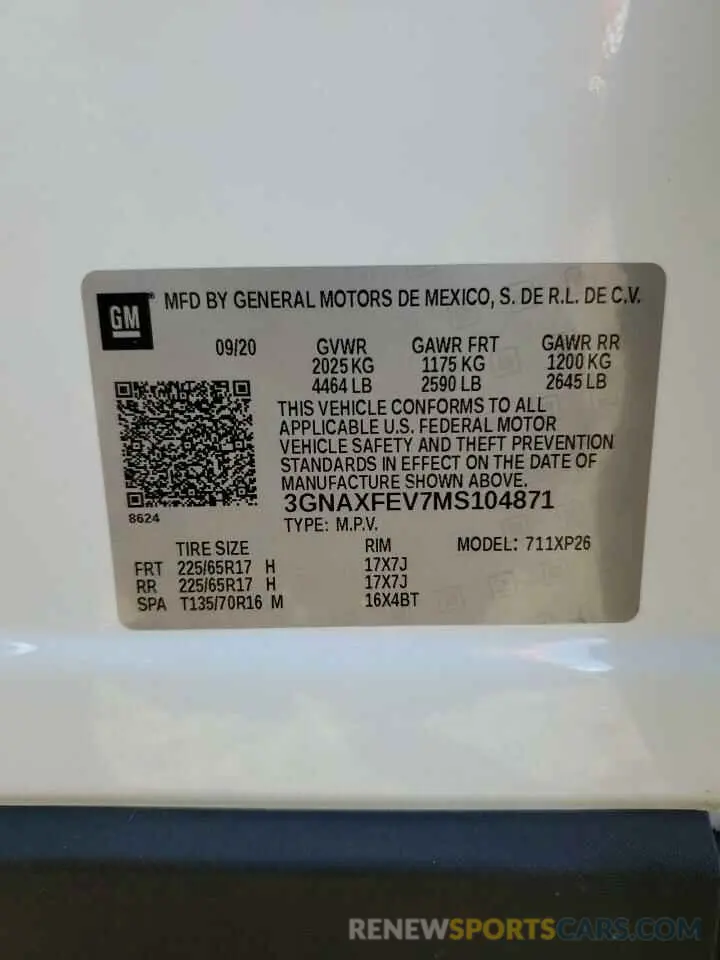 14 fotografías del automóvil dañado 3GNAXFEV7MS104871 CHEVROLET EQUINOX 2021