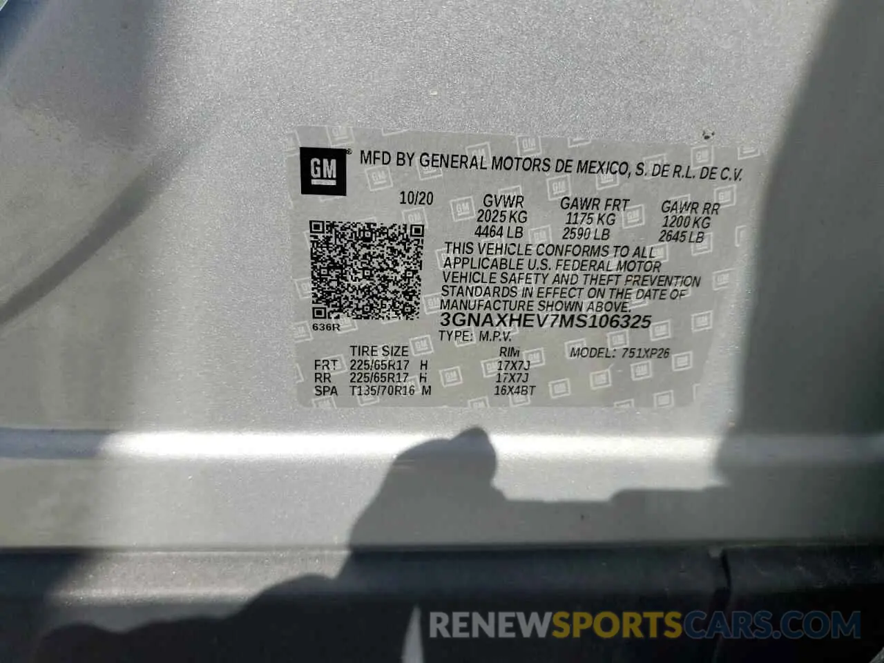 16 fotografías del automóvil dañado 3GNAXHEV7MS106325 CHEVROLET EQUINOX 2021