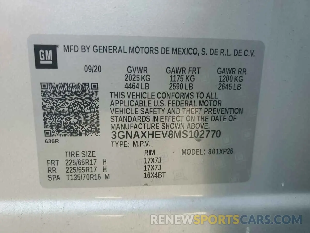 14 fotografías del automóvil dañado 3GNAXHEV8MS102770 CHEVROLET EQUINOX 2021