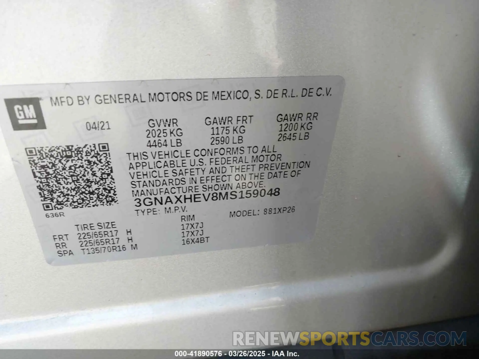 9 fotografías del automóvil dañado 3GNAXHEV8MS159048 CHEVROLET EQUINOX 2021