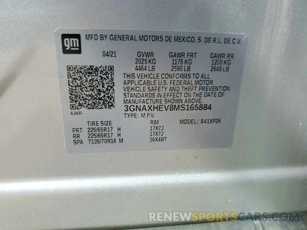 13 fotografías del automóvil dañado 3GNAXHEV8MS165884 CHEVROLET EQUINOX 2021
