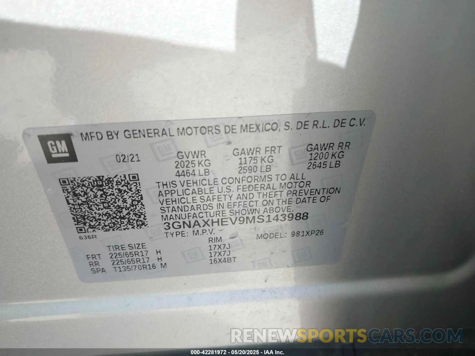 9 fotografías del automóvil dañado 3GNAXHEV9MS143988 CHEVROLET EQUINOX 2021