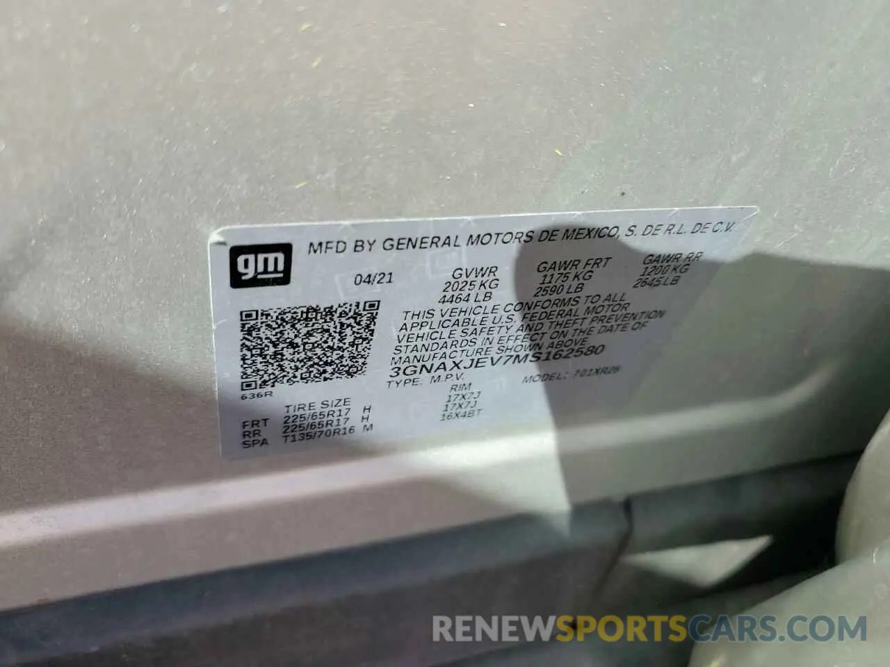 15 fotografías del automóvil dañado 3GNAXJEV7MS162580 CHEVROLET EQUINOX 2021