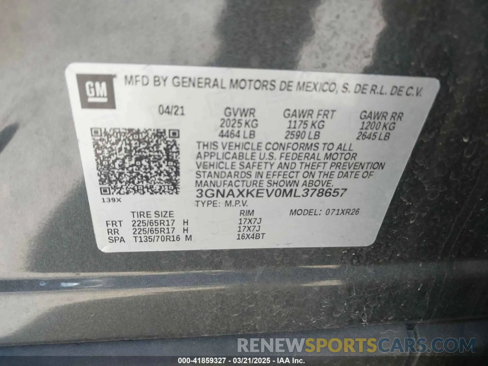 9 fotografías del automóvil dañado 3GNAXKEV0ML378657 CHEVROLET EQUINOX 2021