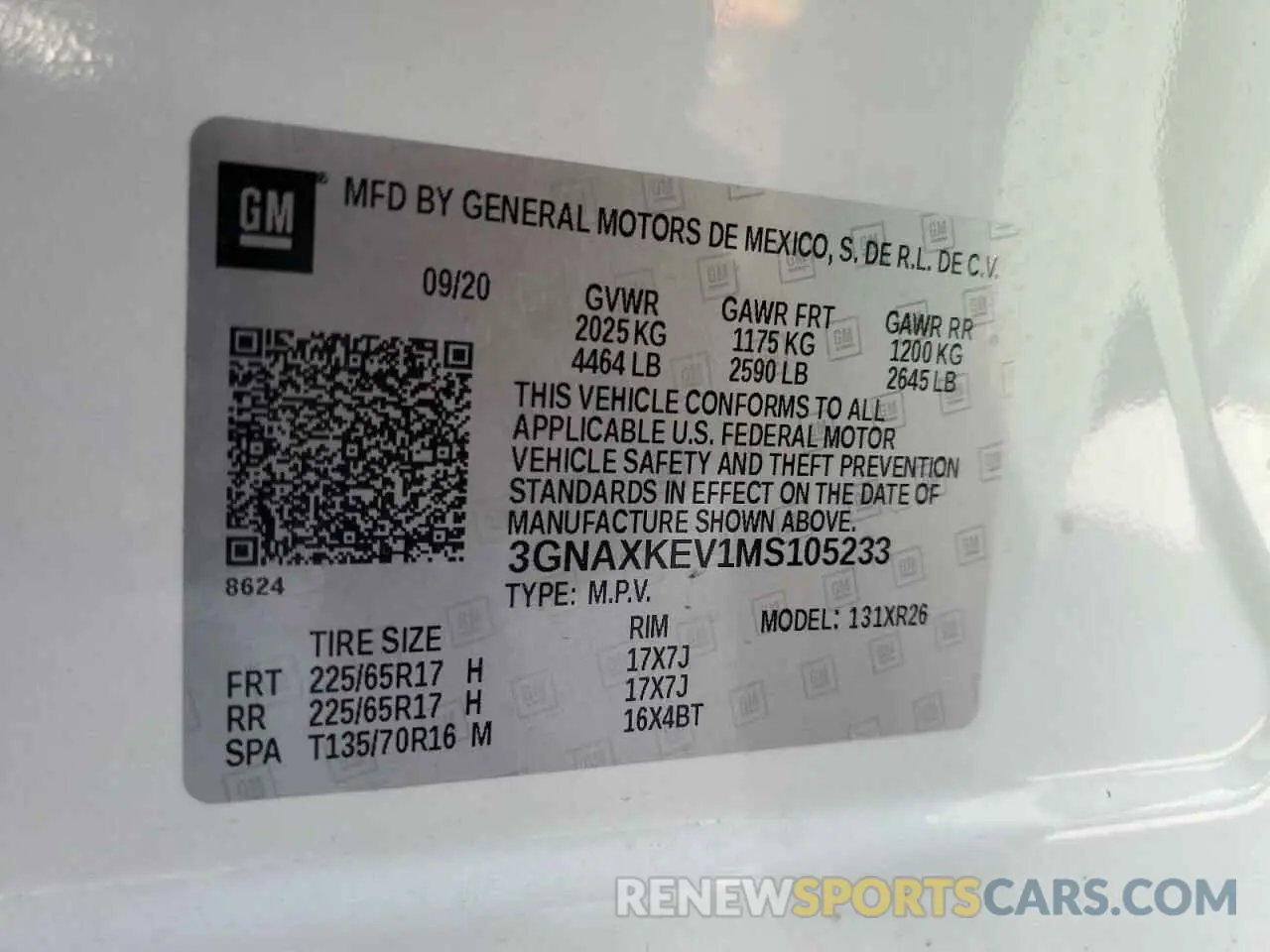 14 fotografías del automóvil dañado 3GNAXKEV1MS105233 CHEVROLET EQUINOX 2021