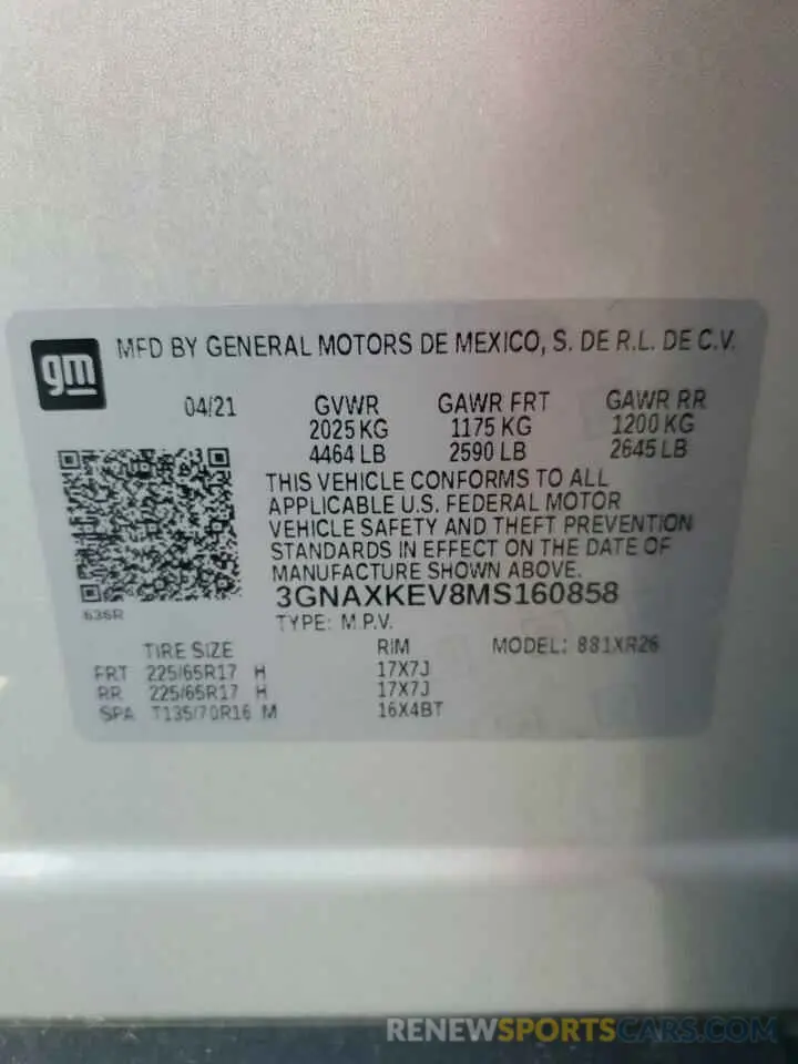 14 fotografías del automóvil dañado 3GNAXKEV8MS160858 CHEVROLET EQUINOX 2021