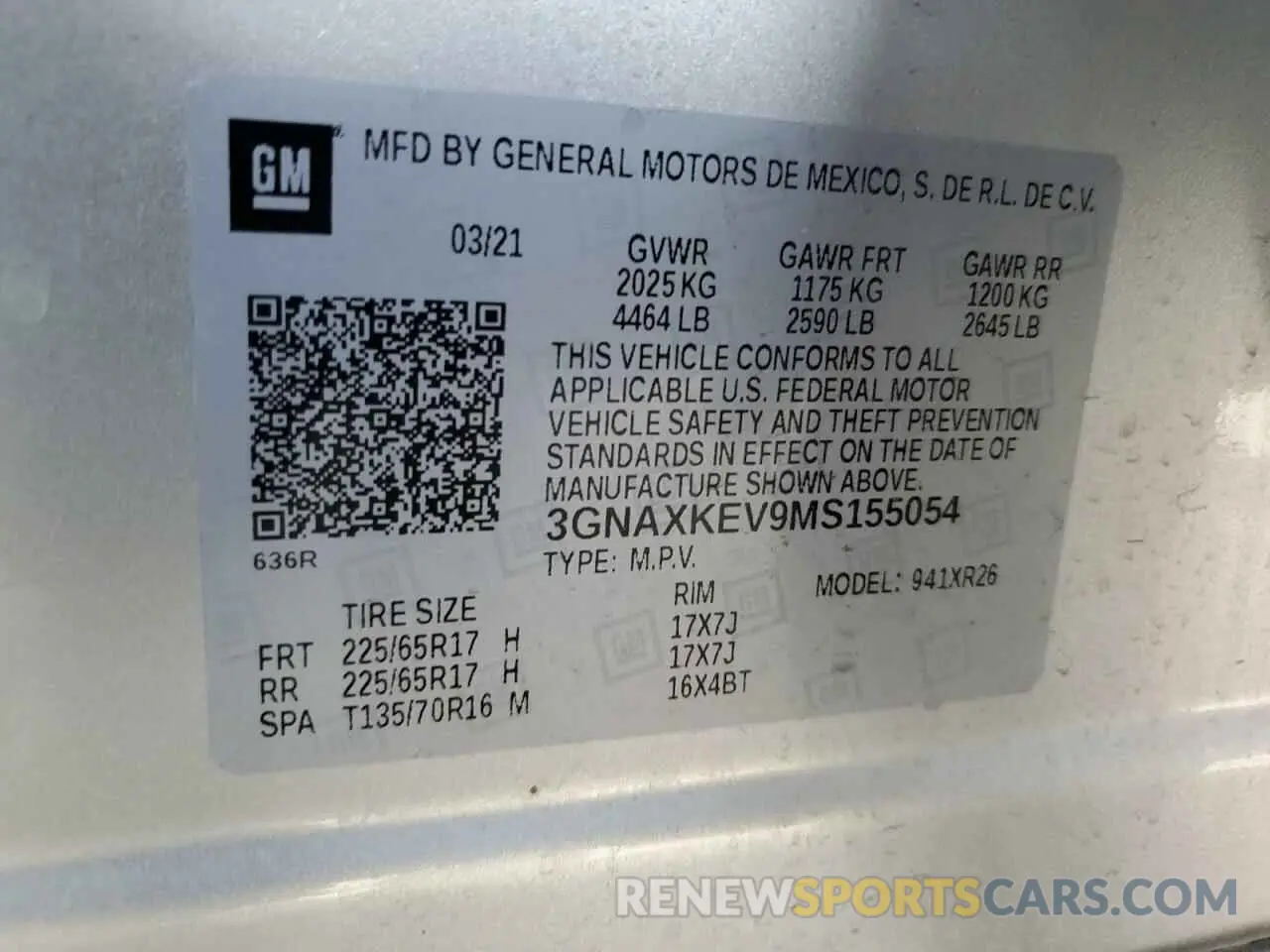 15 fotografías del automóvil dañado 3GNAXKEV9MS155054 CHEVROLET EQUINOX 2021