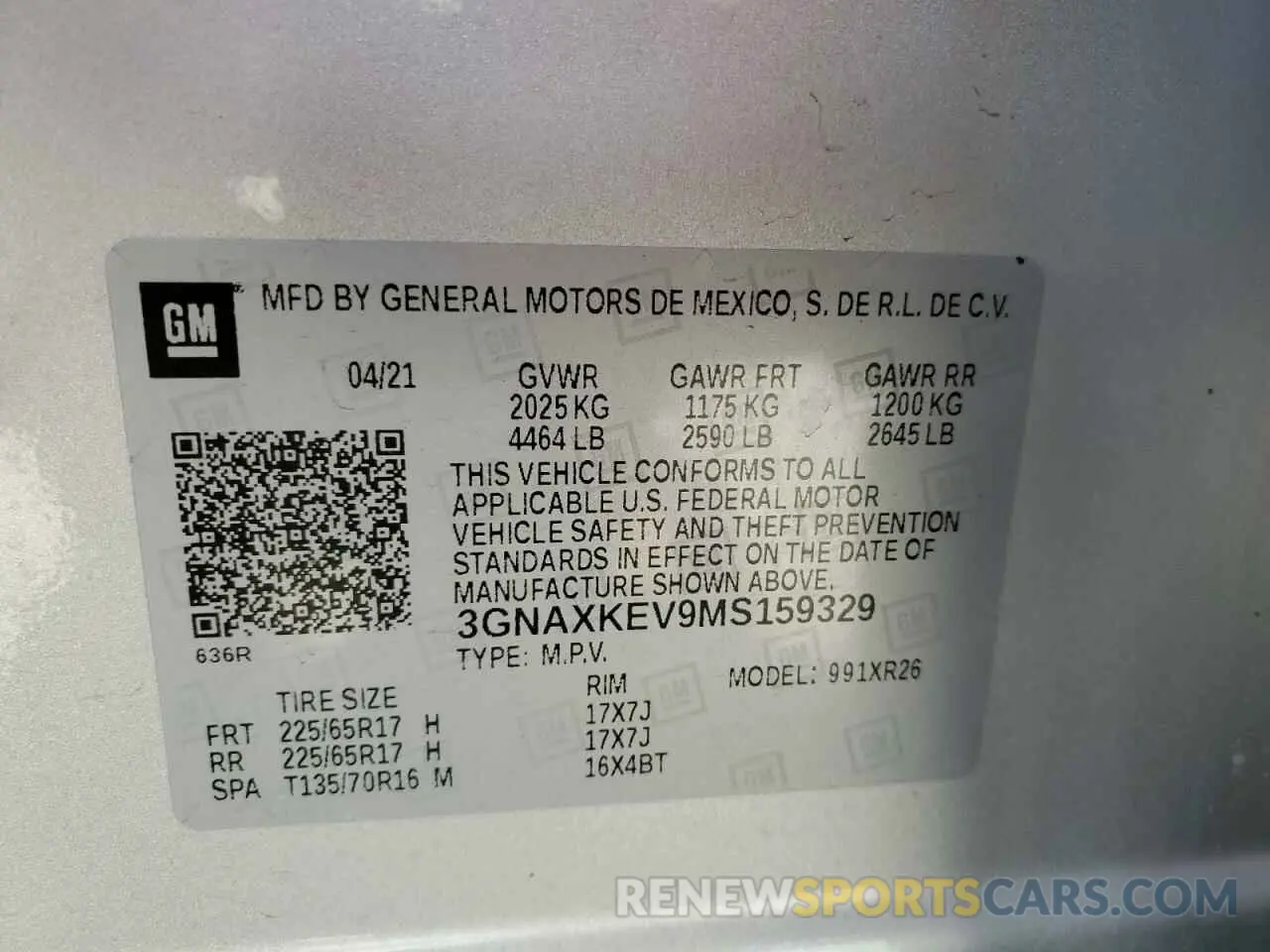 13 fotografías del automóvil dañado 3GNAXKEV9MS159329 CHEVROLET EQUINOX 2021