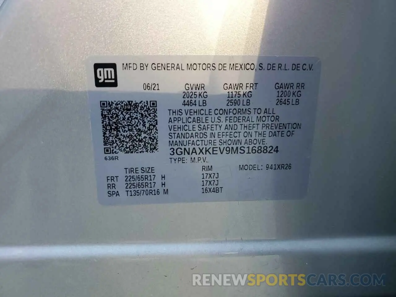 13 fotografías del automóvil dañado 3GNAXKEV9MS168824 CHEVROLET EQUINOX 2021