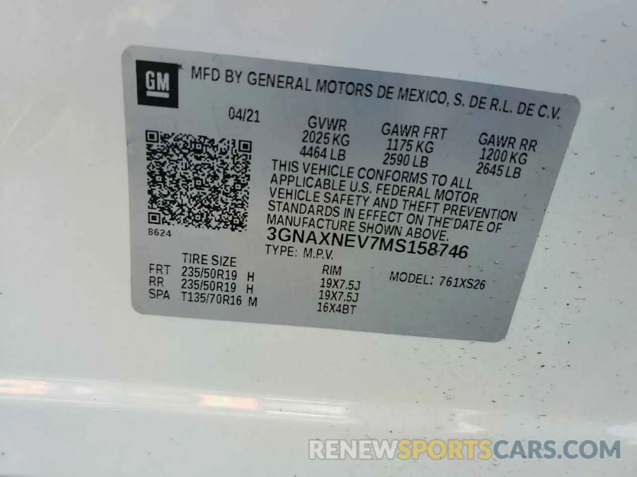 15 fotografías del automóvil dañado 3GNAXNEV7MS158746 CHEVROLET EQUINOX 2021
