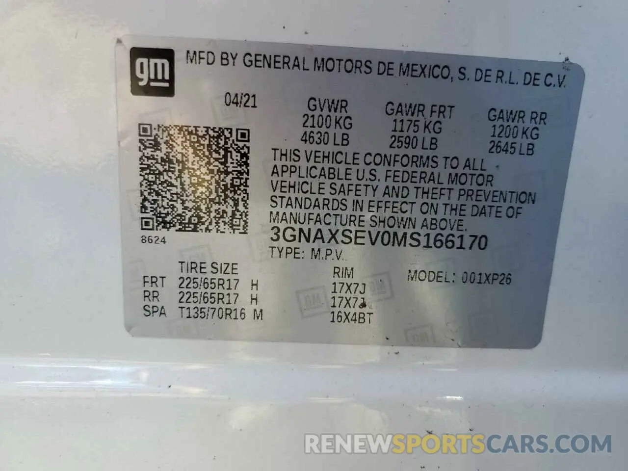 13 fotografías del automóvil dañado 3GNAXSEV0MS166170 CHEVROLET EQUINOX 2021