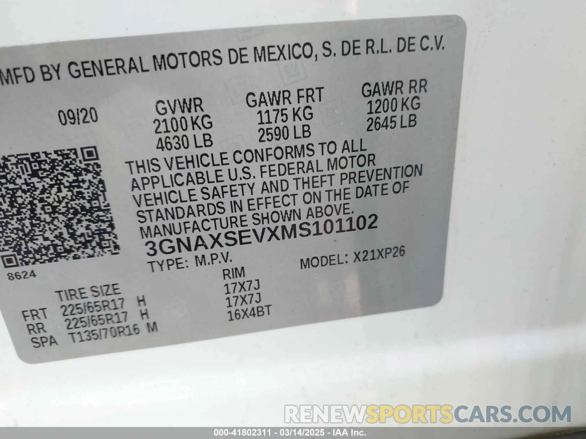 9 fotografías del automóvil dañado 3GNAXSEVXMS101102 CHEVROLET EQUINOX 2021