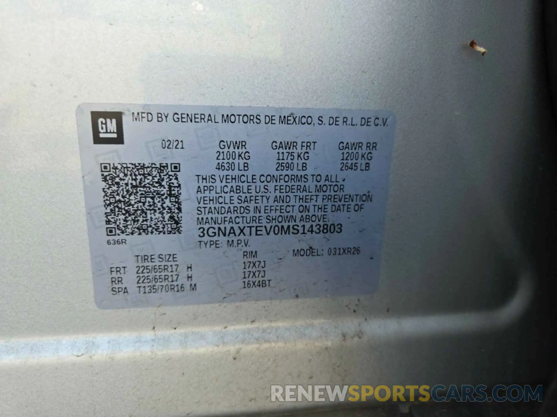 26 fotografías del automóvil dañado 3GNAXTEV0MS143803 CHEVROLET EQUINOX 2021