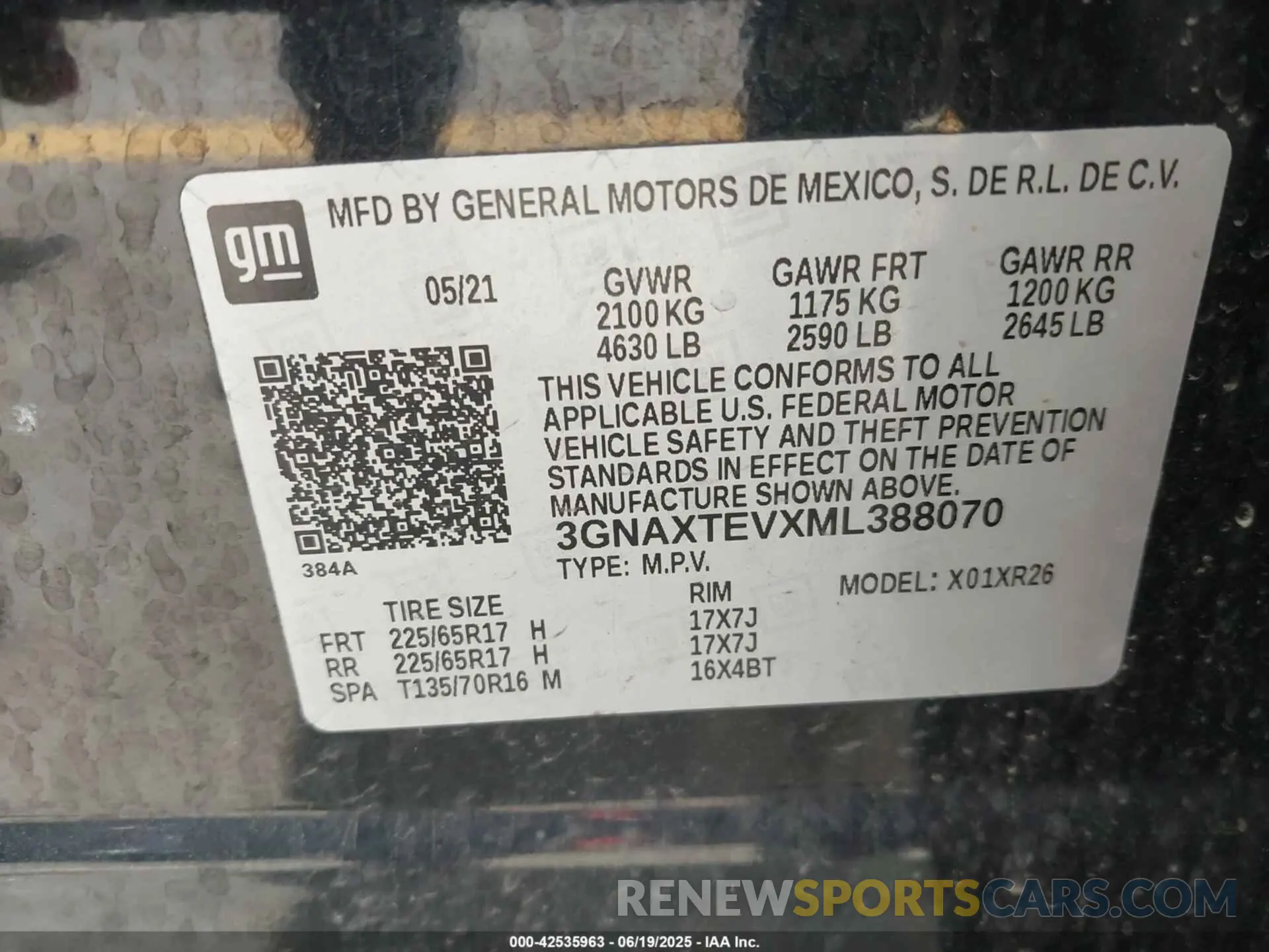 9 fotografías del automóvil dañado 3GNAXTEVXML388070 CHEVROLET EQUINOX 2021