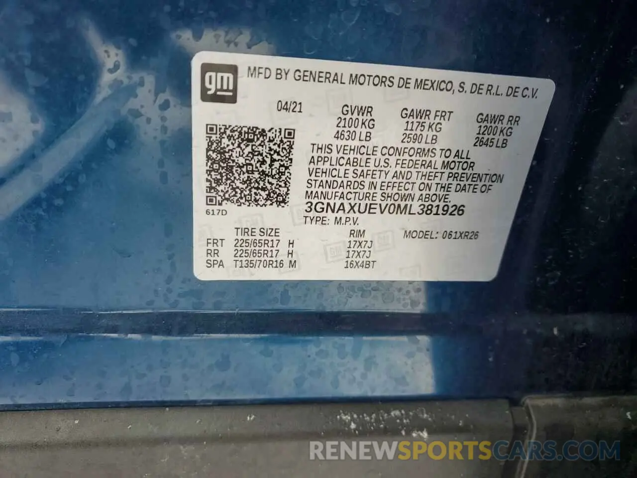 14 fotografías del automóvil dañado 3GNAXUEV0ML381926 CHEVROLET EQUINOX 2021