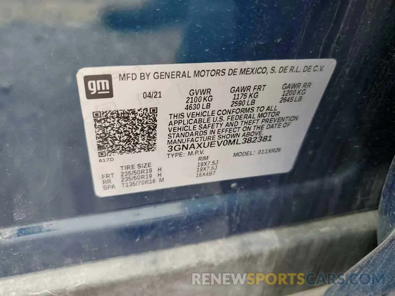 13 fotografías del automóvil dañado 3GNAXUEV0ML382381 CHEVROLET EQUINOX 2021