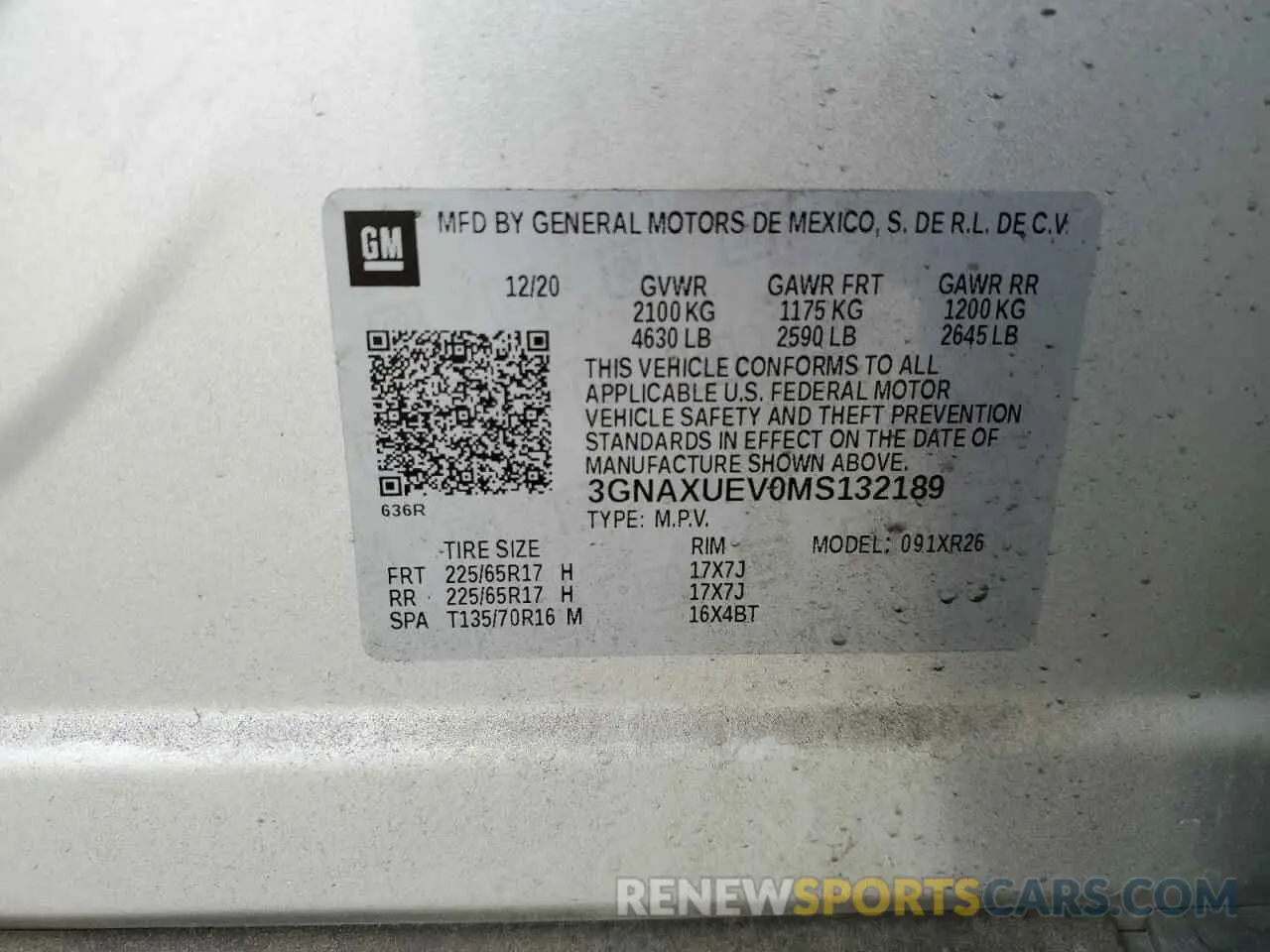 15 fotografías del automóvil dañado 3GNAXUEV0MS132189 CHEVROLET EQUINOX 2021
