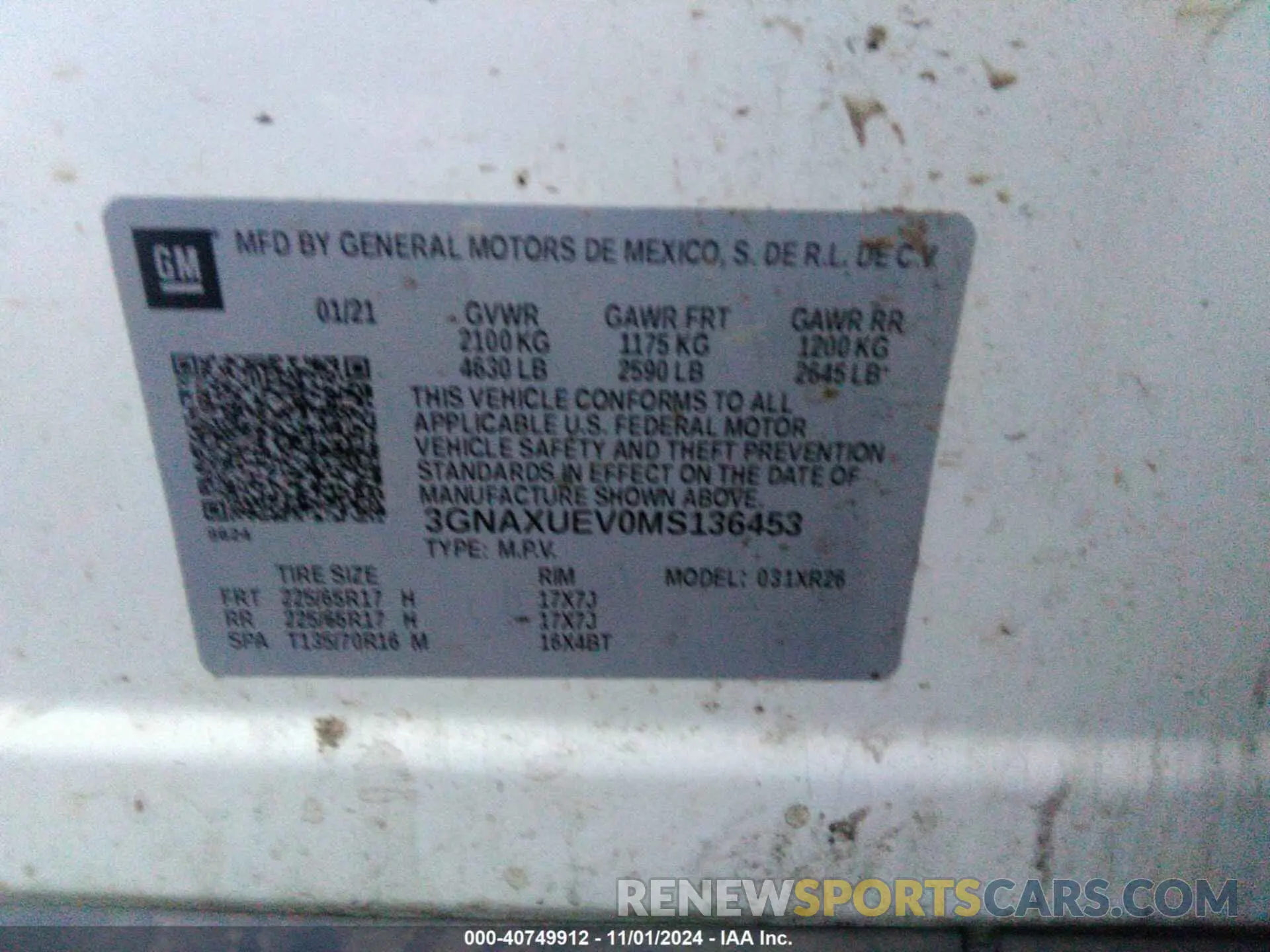 9 fotografías del automóvil dañado 3GNAXUEV0MS136453 CHEVROLET EQUINOX 2021
