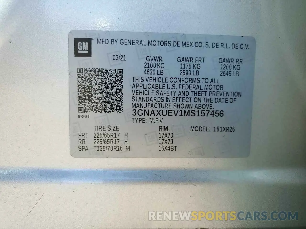 13 fotografías del automóvil dañado 3GNAXUEV1MS157456 CHEVROLET EQUINOX 2021