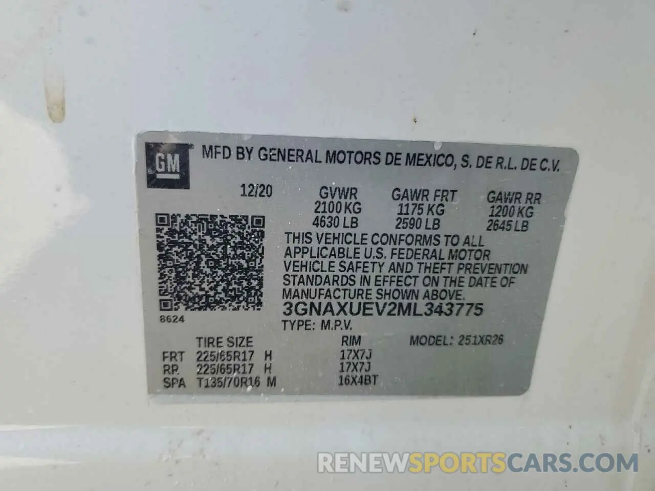 13 fotografías del automóvil dañado 3GNAXUEV2ML343775 CHEVROLET EQUINOX 2021