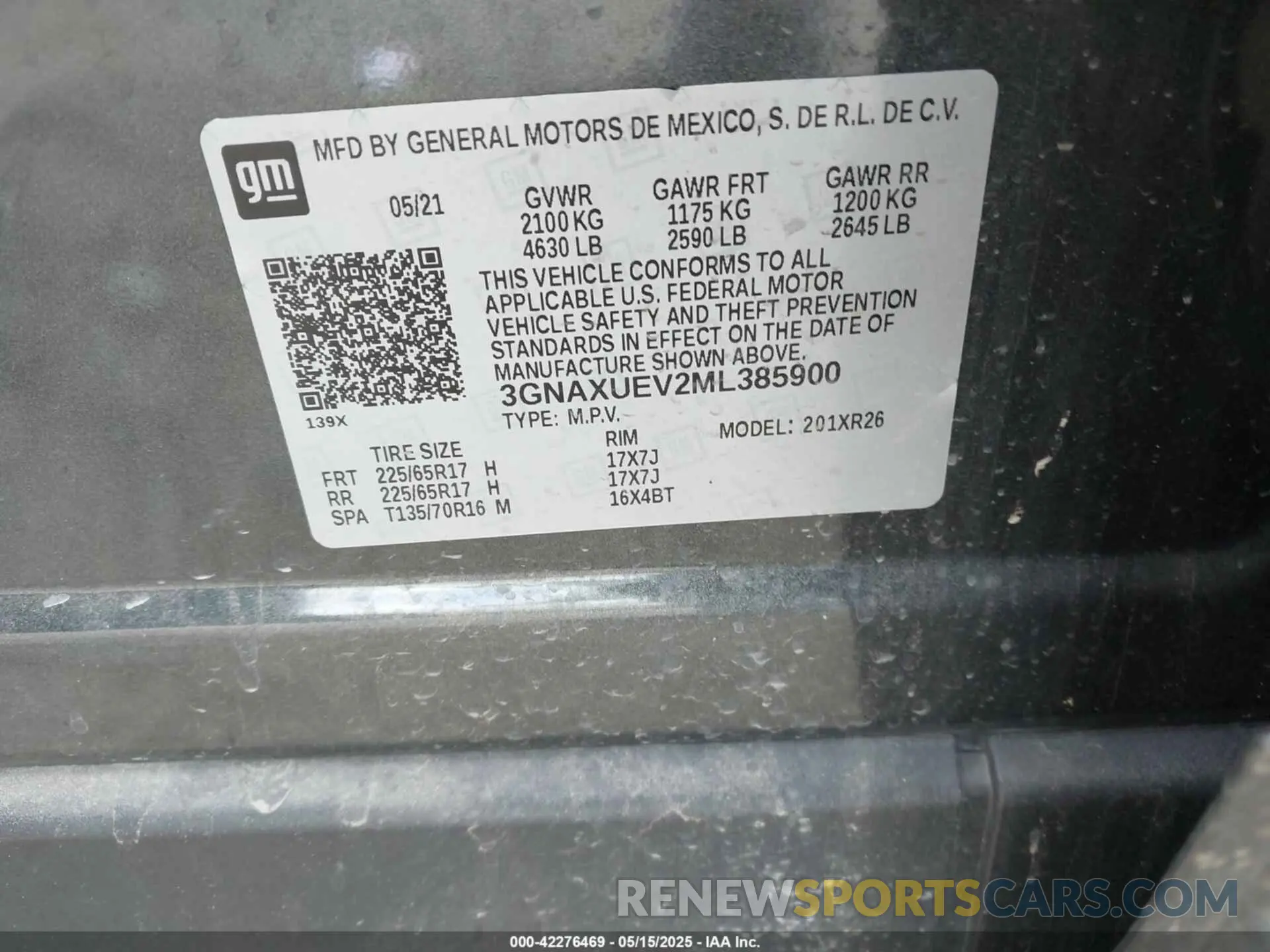 9 fotografías del automóvil dañado 3GNAXUEV2ML385900 CHEVROLET EQUINOX 2021