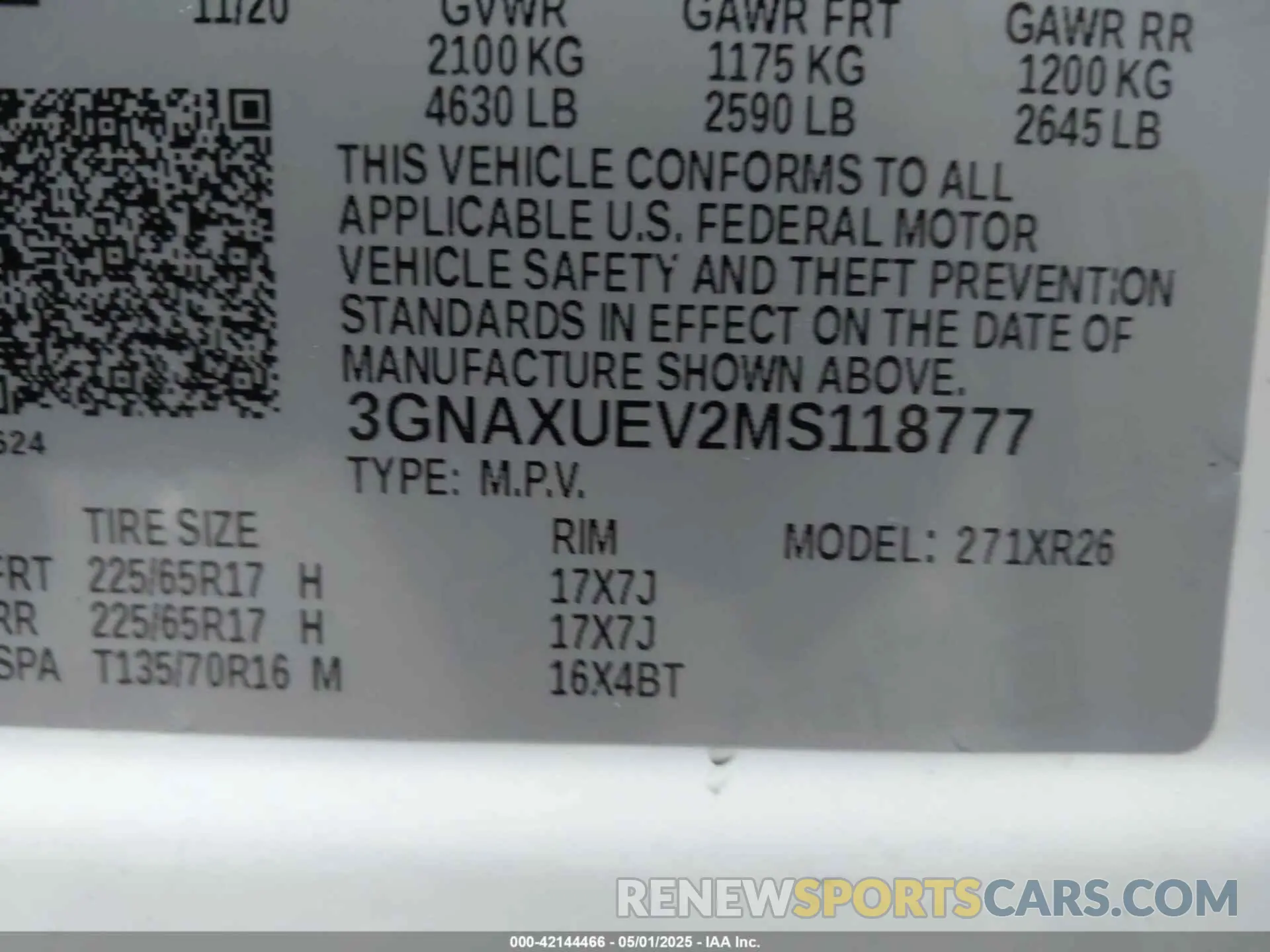 9 fotografías del automóvil dañado 3GNAXUEV2MS118777 CHEVROLET EQUINOX 2021