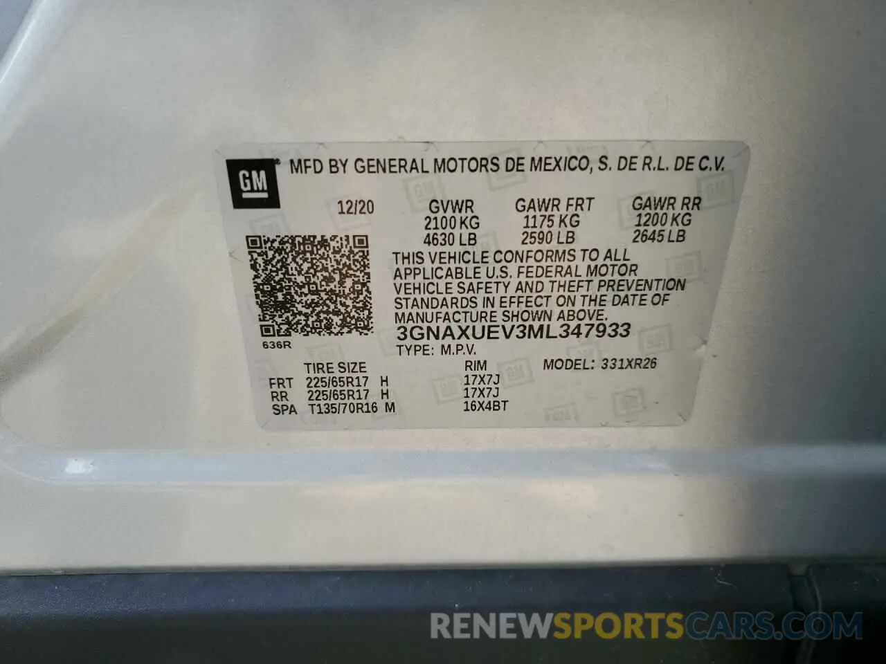 13 fotografías del automóvil dañado 3GNAXUEV3ML347933 CHEVROLET EQUINOX 2021
