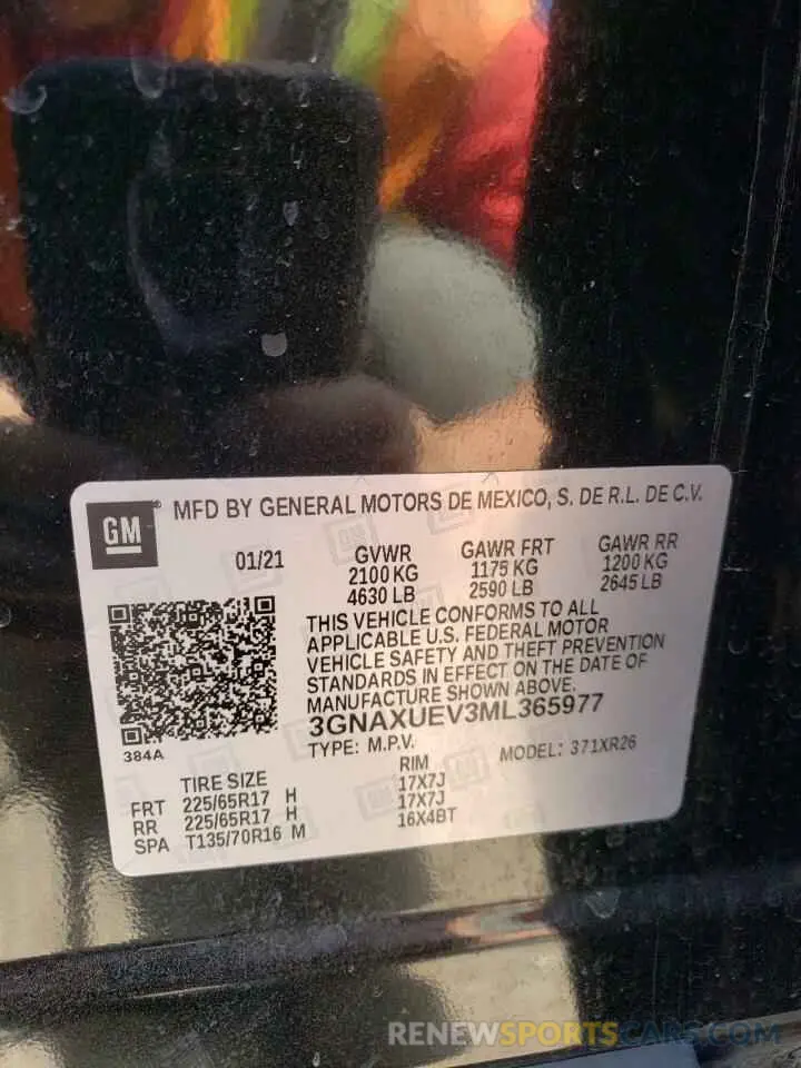 16 fotografías del automóvil dañado 3GNAXUEV3ML365977 CHEVROLET EQUINOX 2021
