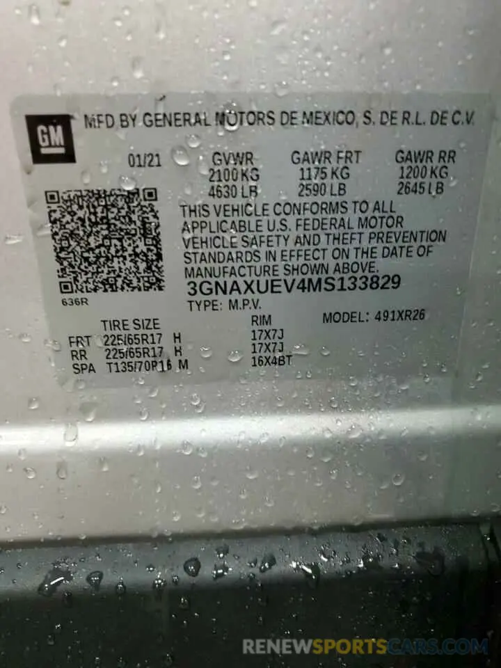 14 fotografías del automóvil dañado 3GNAXUEV4MS133829 CHEVROLET EQUINOX 2021