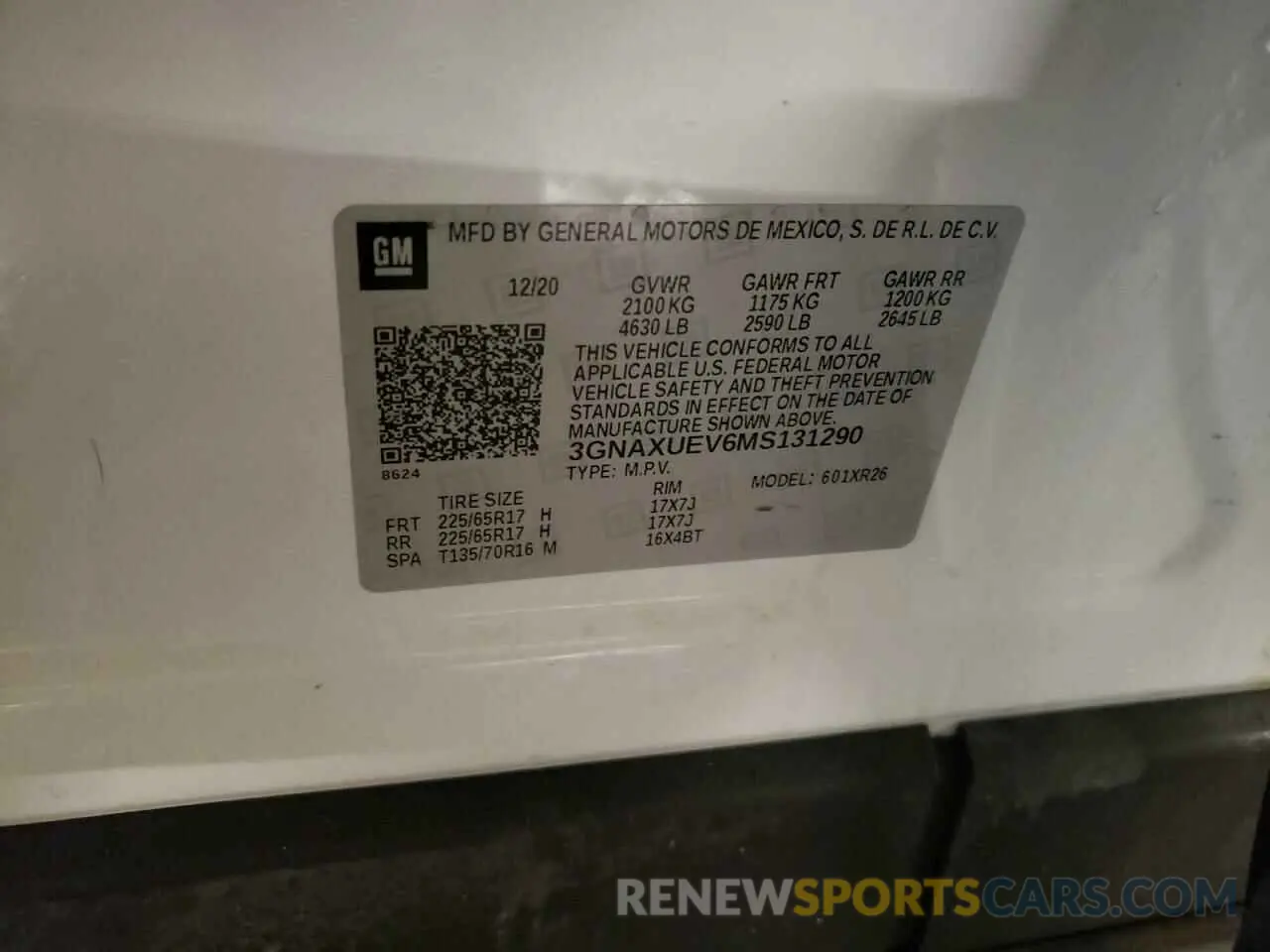 13 fotografías del automóvil dañado 3GNAXUEV6MS131290 CHEVROLET EQUINOX 2021